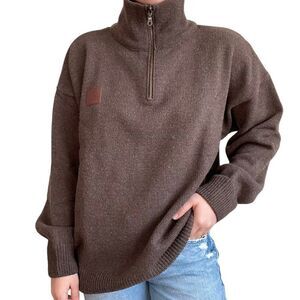Swanndri Mens Brown Wool Quarter Zip Pullover Minimalistic Sweater Sz 2XL